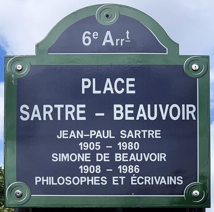 Paris 6e - Immobilier - CENTURY 21 Assas Raspail - Plaque de Jean-Paul Sartre - Simone de Beauvoir, Paris.